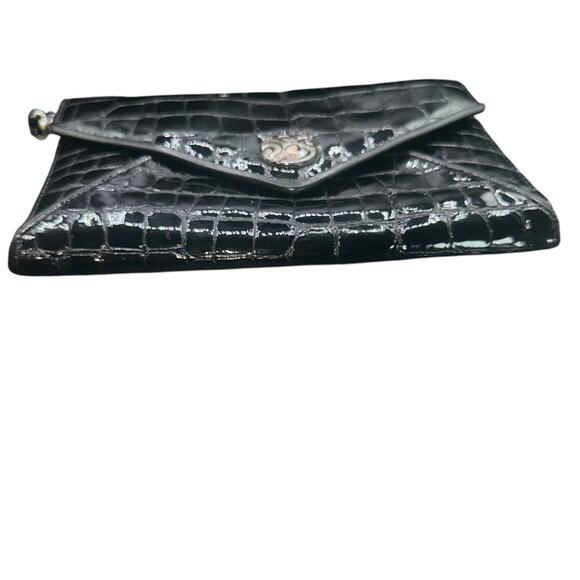 Brighton Shiny Black Croc Embossed Leather Wristlet Wallet Clutch - Picture 5 of 16